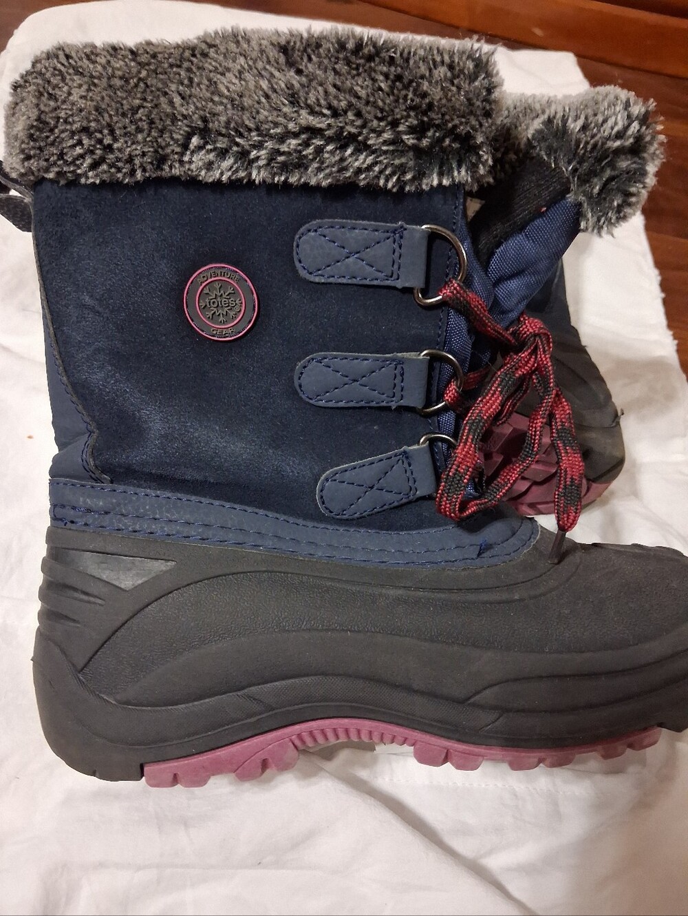 Kids Navy Winter Snow Boots with Faux Fur Trim